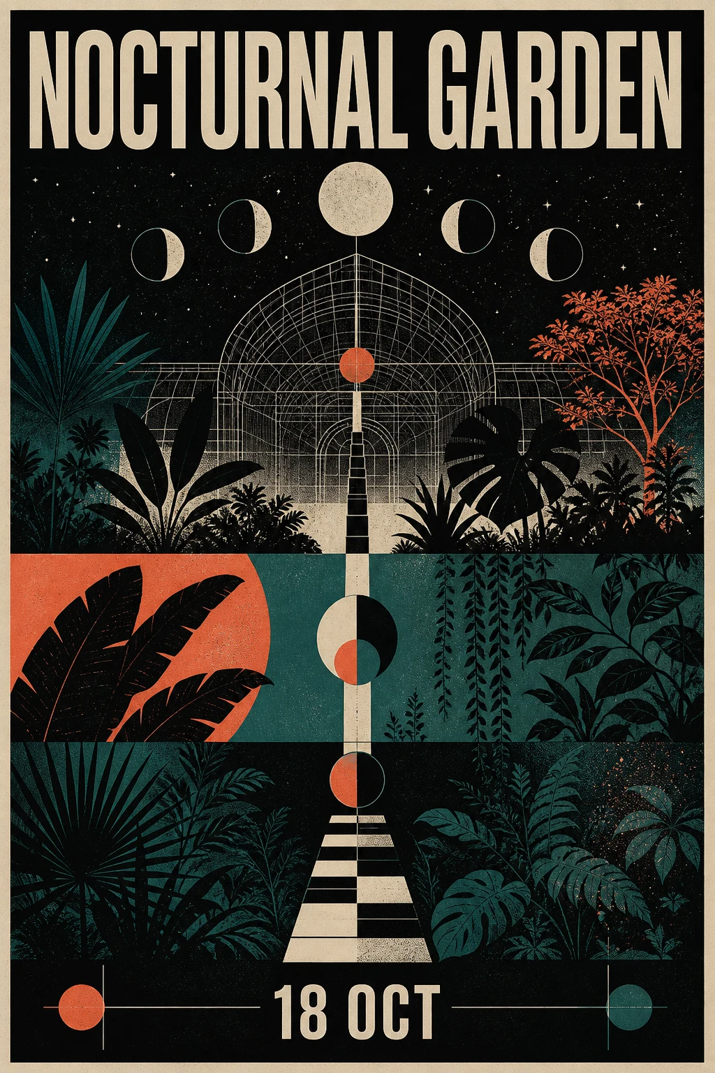 AI-generated graphic poster with geometric forms and bold typography styling