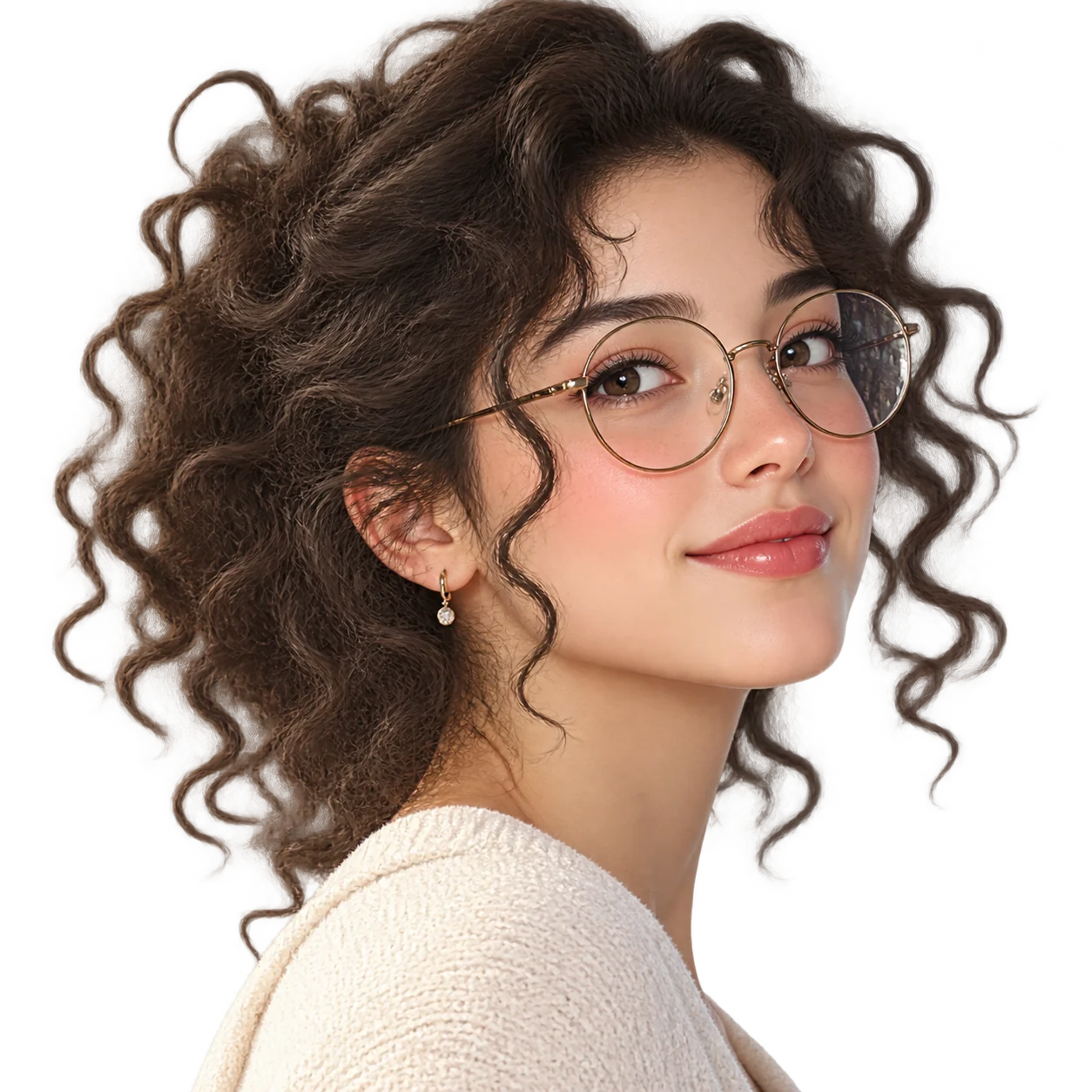 The same portrait with hair strands preserved on a transparent background