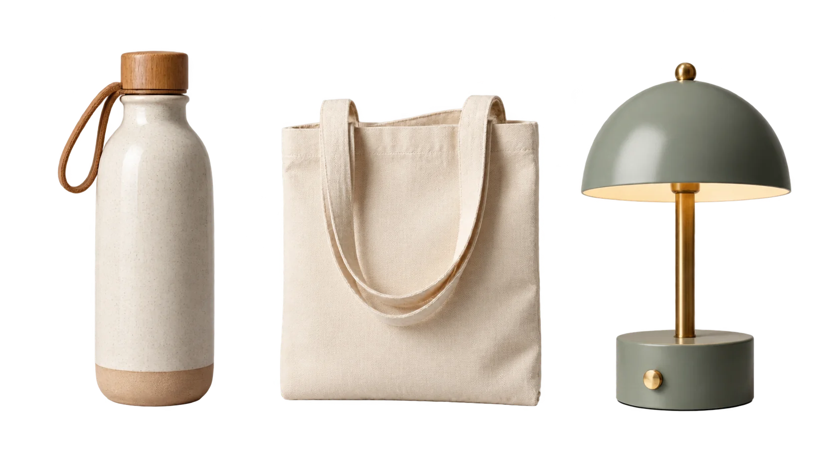 Three unrelated products aligned at equal scale after background removal