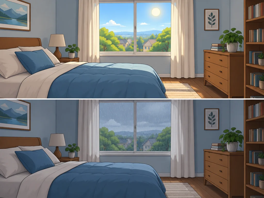 Interior scene showing a focused change to lighting and background