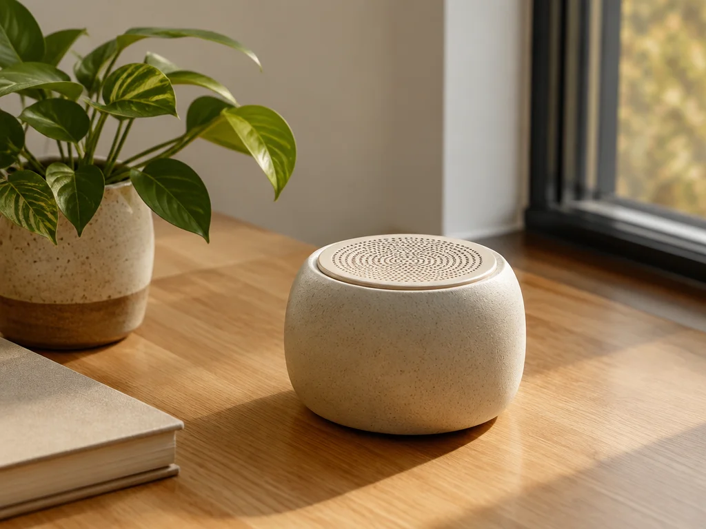 Commercial product image with accurate glass, paper, and stone materials