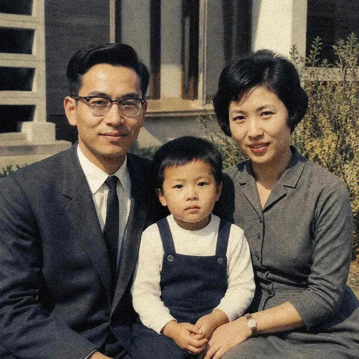 Scanned photo with visible grain before denoising