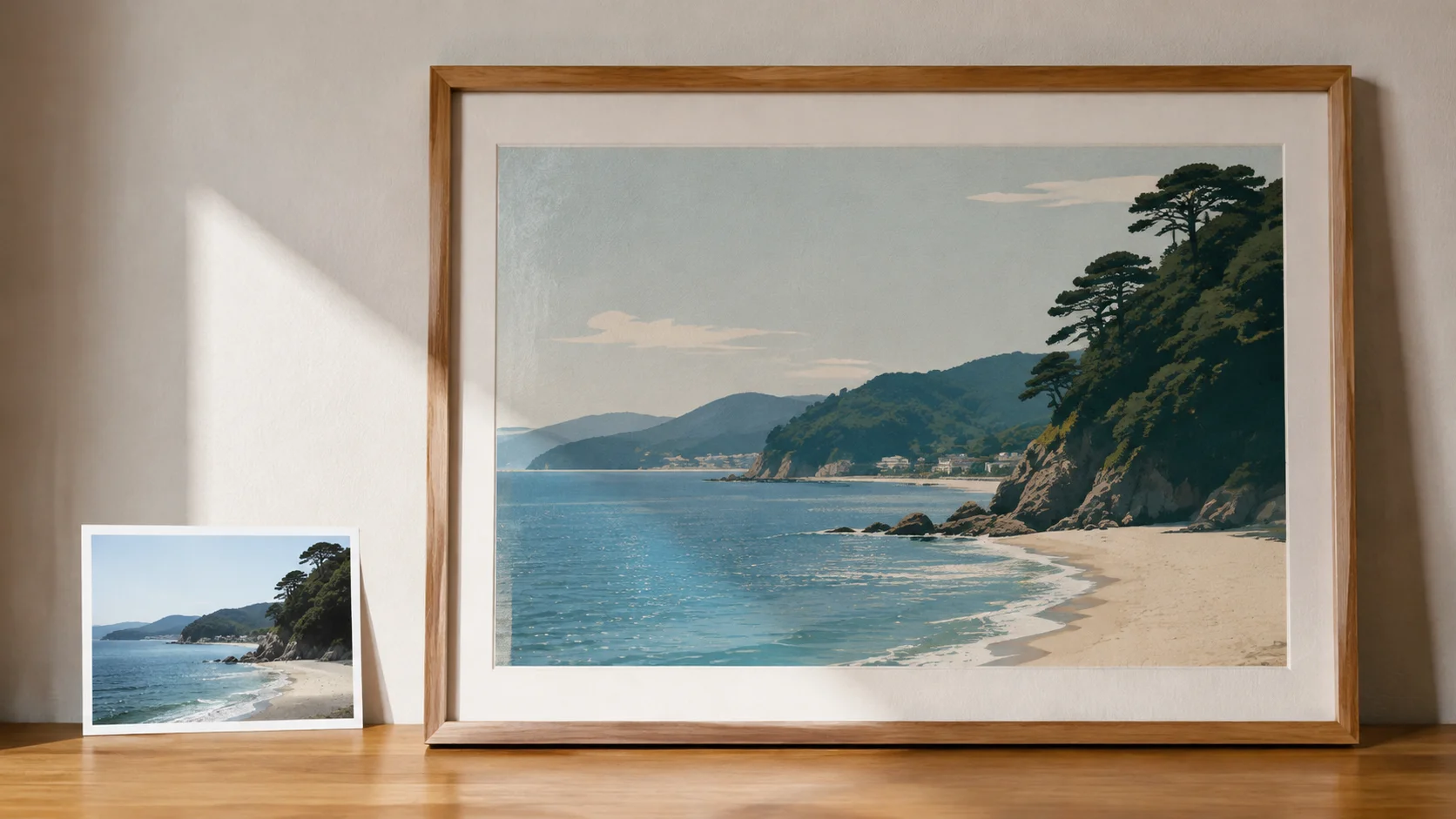 Large format print mockup showing upscaled image quality