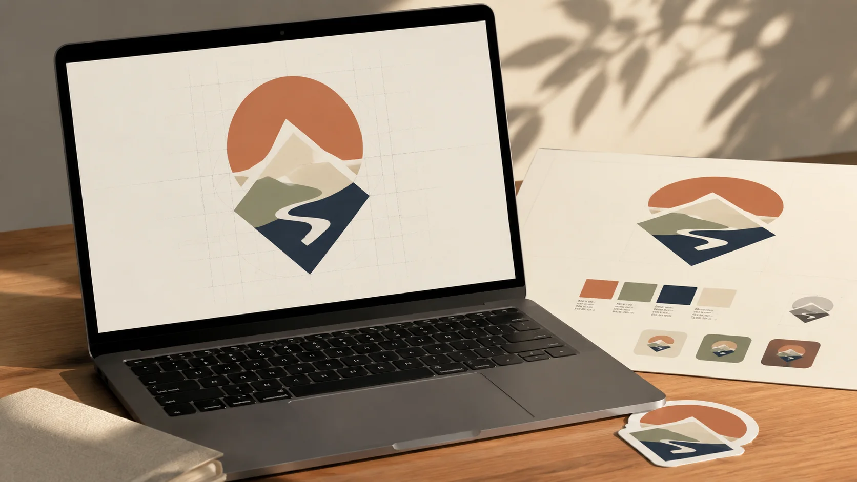 Brand logo kit showing vectorized assets at various sizes