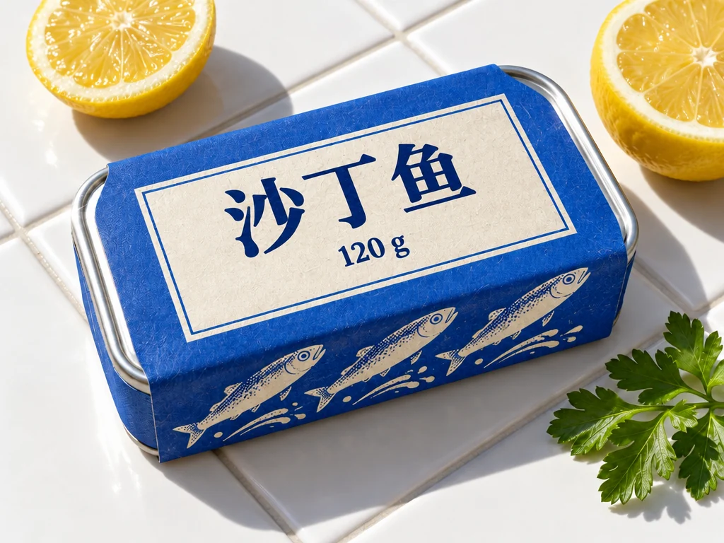 改图后的同一盒沙丁鱼罐头,标签换成“沙丁鱼”,120 g 保持不变