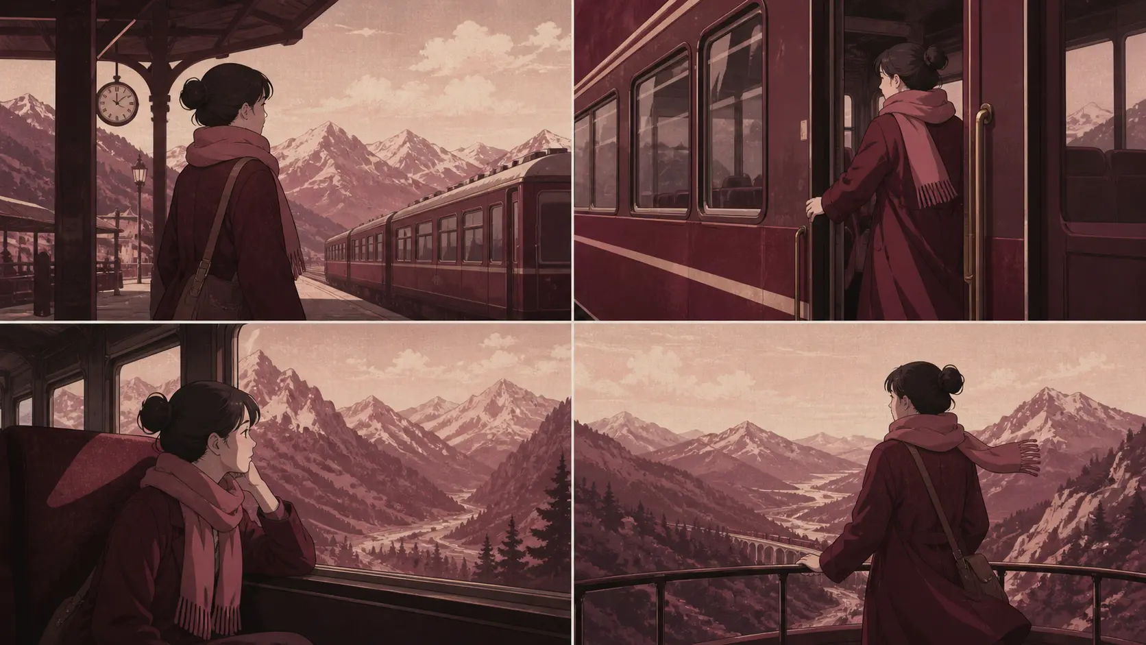 Four-frame cinematic story sequence