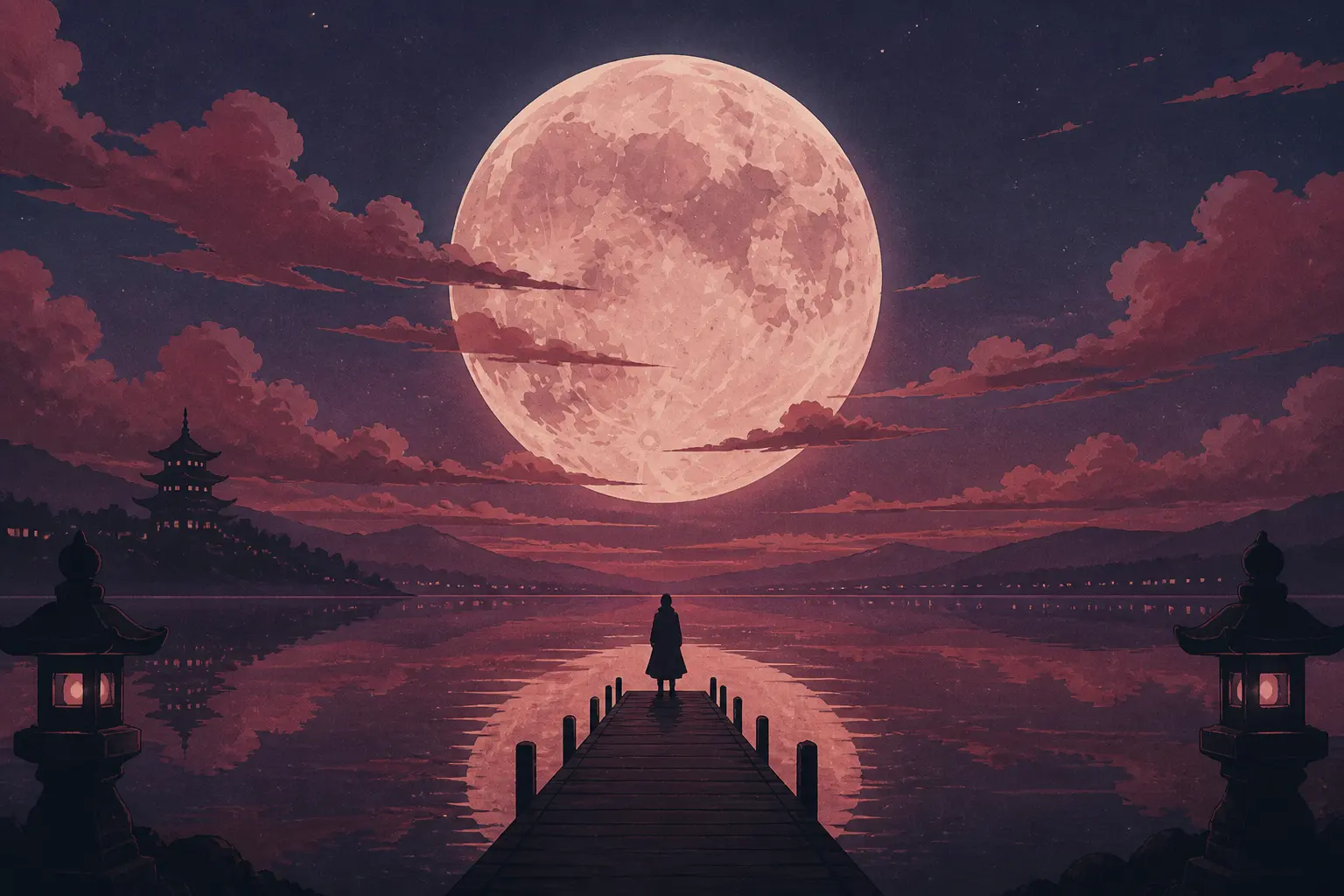 Giant moon lake scene