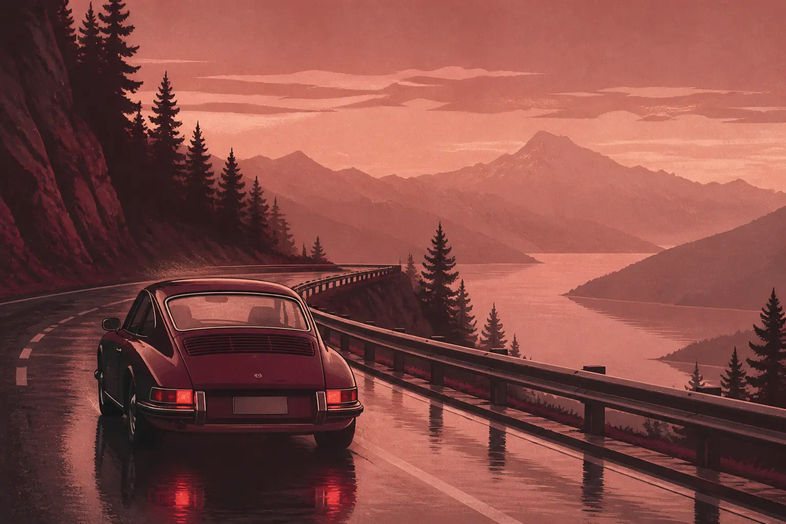 Cinematic road trip scene