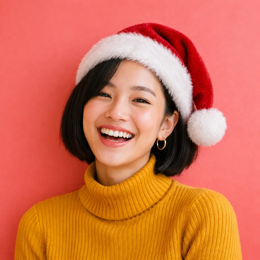 The same profile picture with a red velvet Santa hat on her head