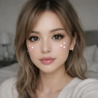 A selfie with a heavy smoothing filter and stickers