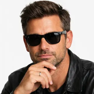A man in sunglasses with a hand on his chin