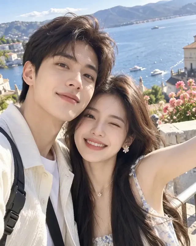 The couple's seaside selfie, cheek to cheek, before anything changes