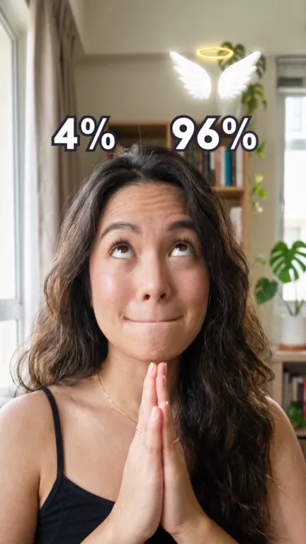 The devil icon is gone and the angel side reads 96% against 4% while the woman keeps looking up