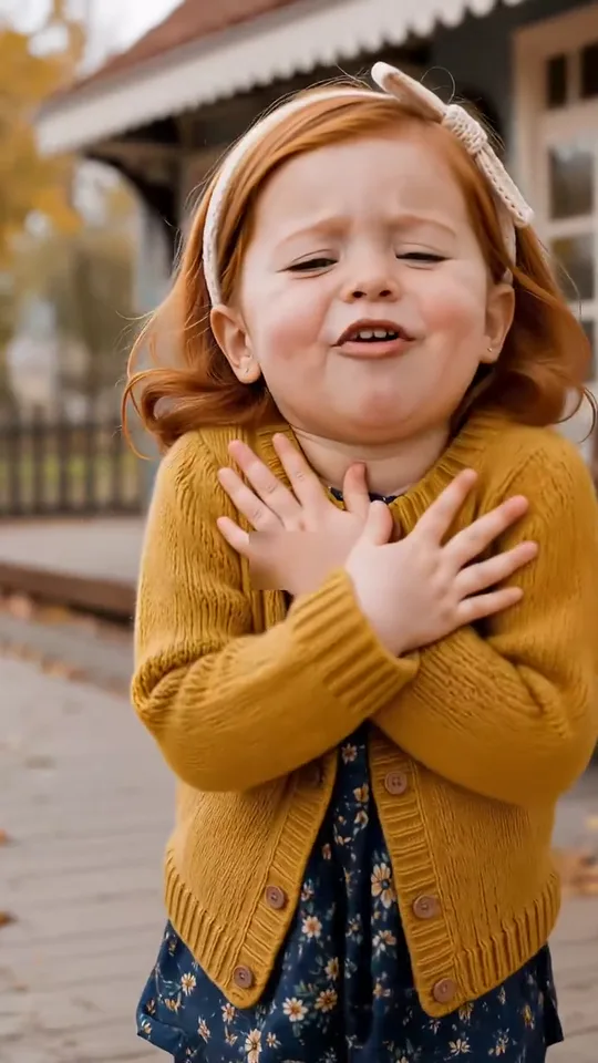 The girl crosses both arms over her chest with her eyes closed and sways in place