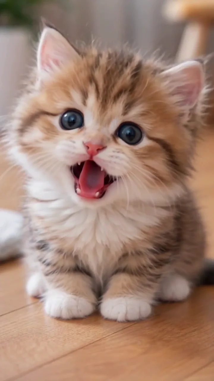A cat facing the camera in a bright room, in close-up