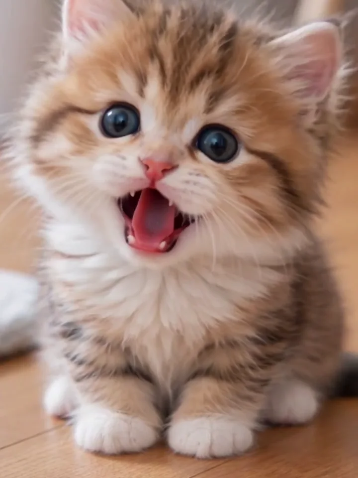 A cat facing the camera in a bright room, in close-up