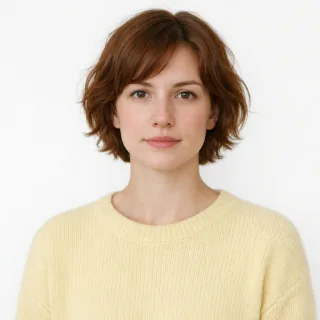 Portrait of one woman with a calm face looking at the camera on a white background