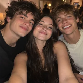 Three friends squeezed into one photo